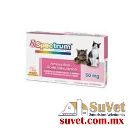 RX SPECTRUM AMOXICILINA + ACIDO CLAVULANICO caja con 20 tabletas de 50 mg - SUVET