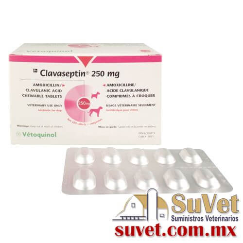 Clavaseptin P caja con 100 tabletas de 250 mg - SUVET