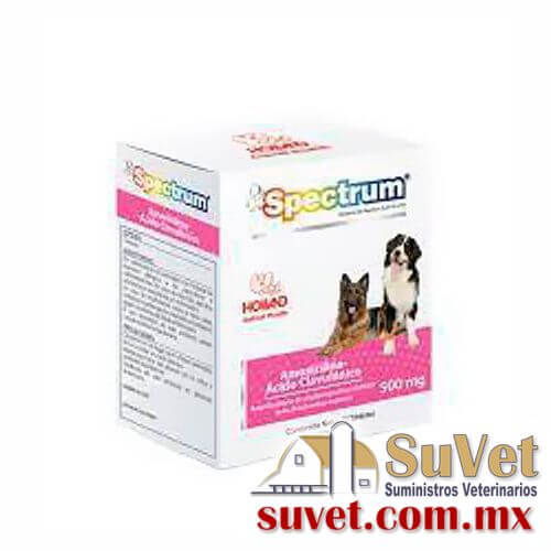 RX SPECTRUM AMOXICILINA + ACIDO CLAVULANICO caja con 20 tabletas de 500 mg - SUVET