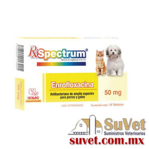 RX SPECTRUM ENROFLOXACINA caja con 10 tabletas s de 50 mg - SUVET